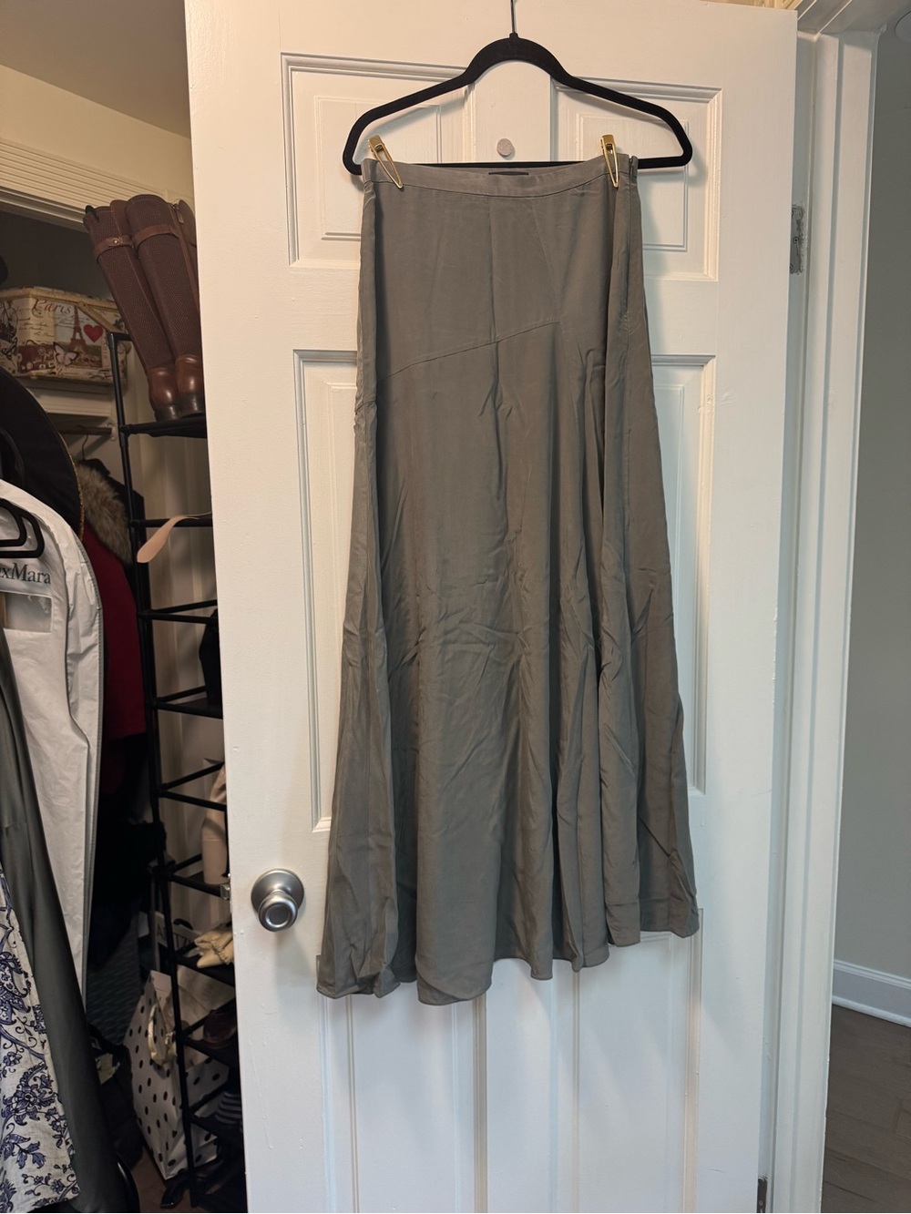 Theory Olive Maxi Asymmetrical A-Line Skirt